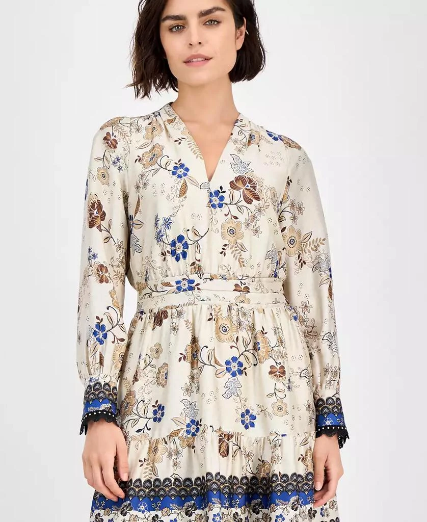 Anne Klein Women's Printed Long-Sleeve Fit & Flare Dress 4