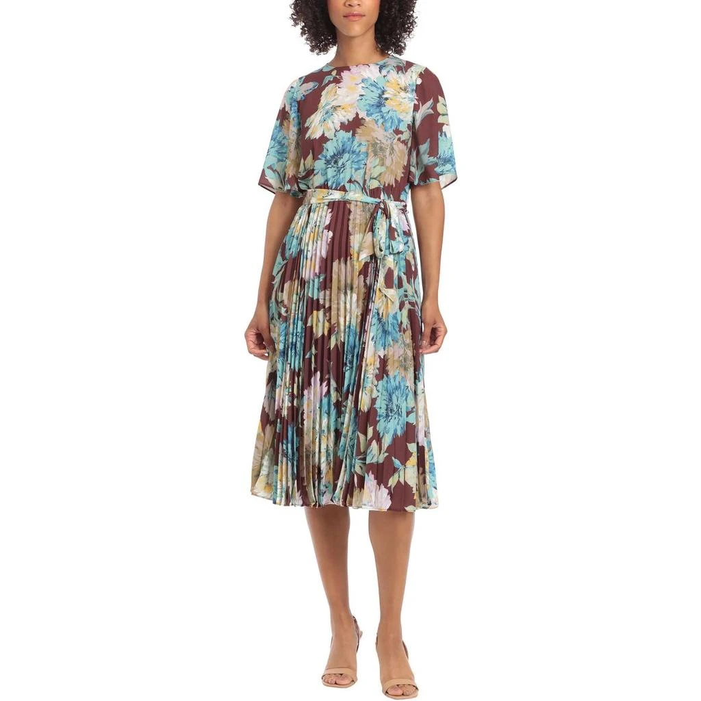 Maggy London Womens Floral Print Belted Fit & Flare Dress 1