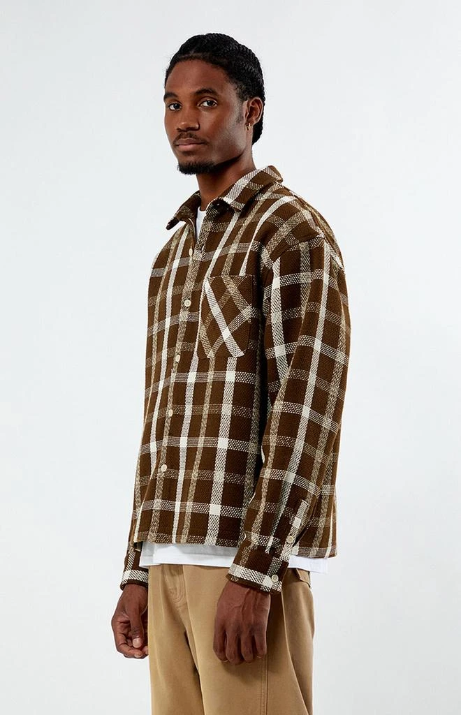 PacSun Brown Cropped Plaid Flannel Shirt 3