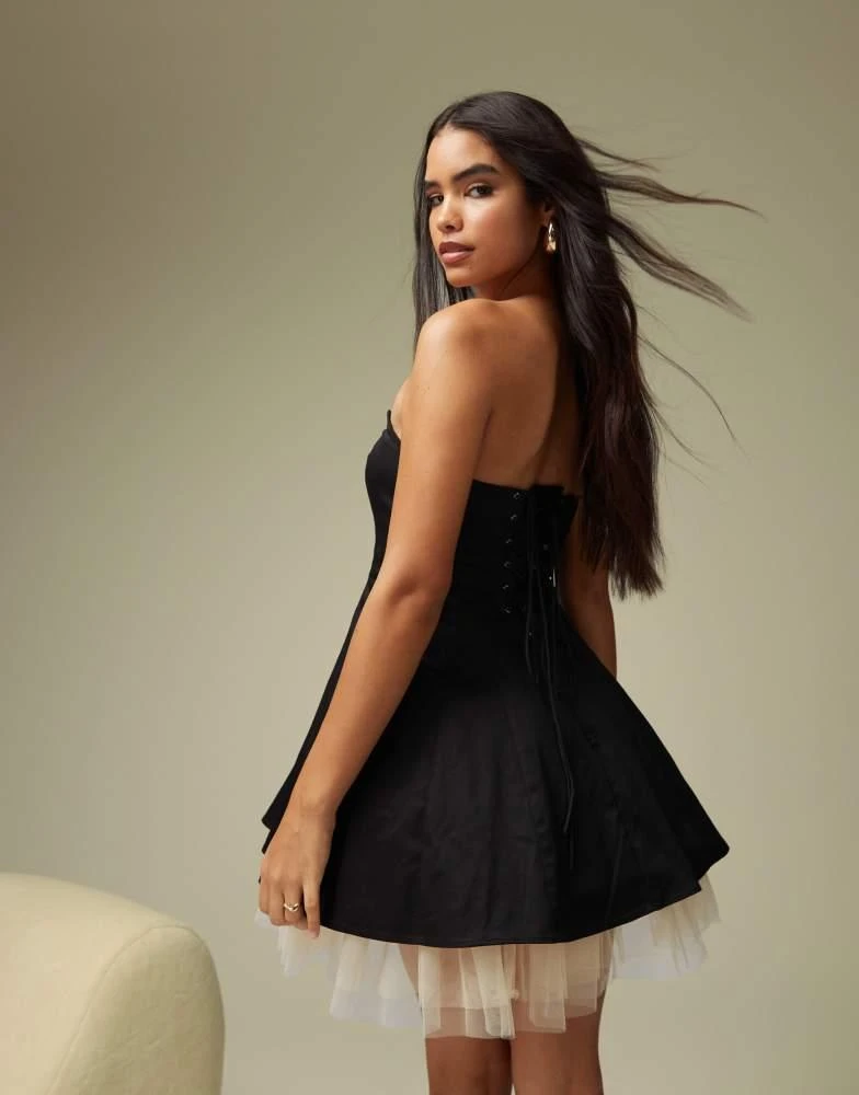 ASOS ASOS DESIGN bell shaped mini dress with tulle hem detail in black 3