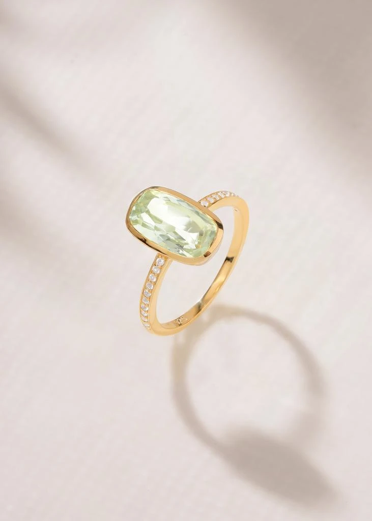Tiramisu 14K Gold Plated Over 925 Sterling Silver Green Amethyst Verdant Halo Pave Ring 4