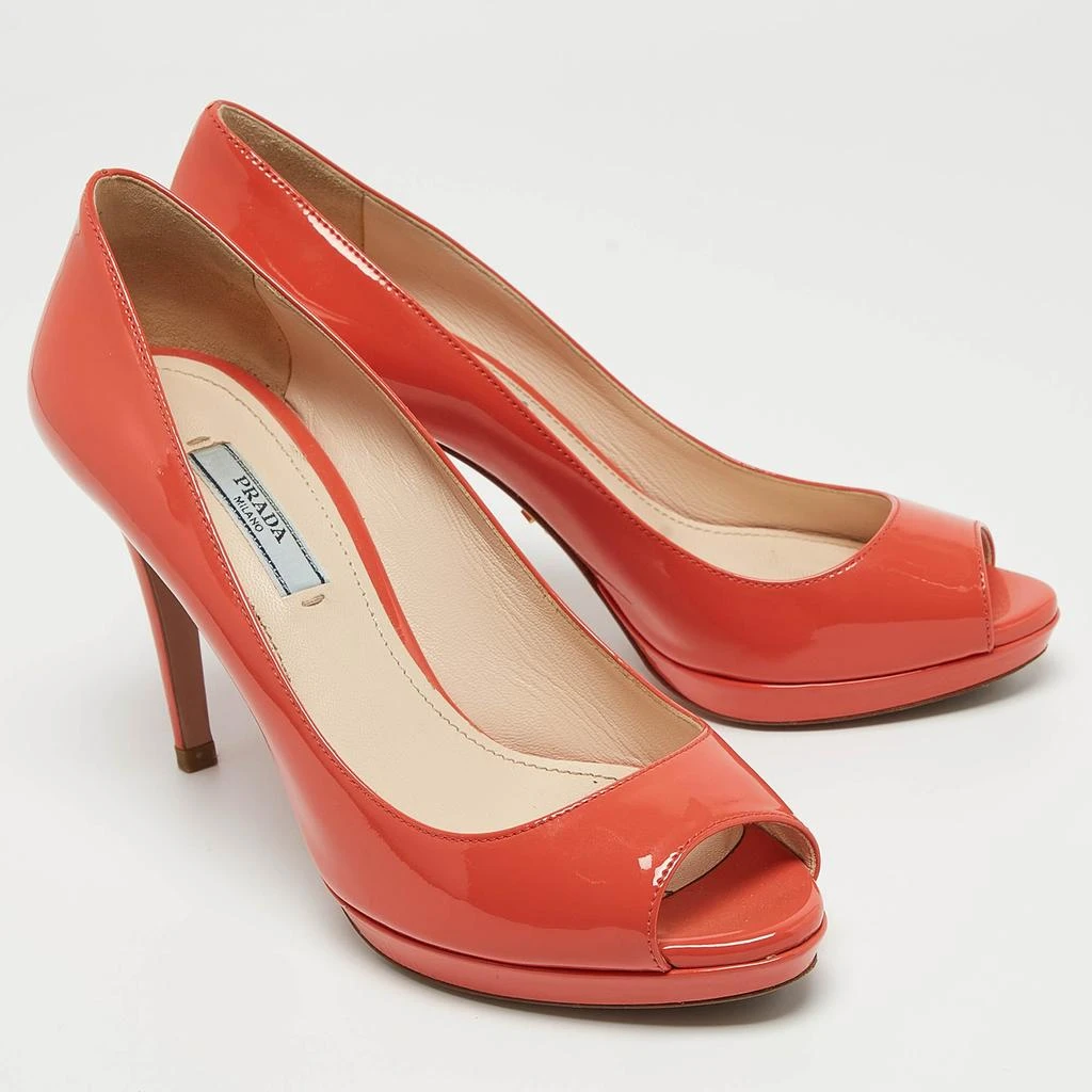 Prada Prada Coral Pink Patent Leather Peep Toe Platform Pumps Size 36.5 4