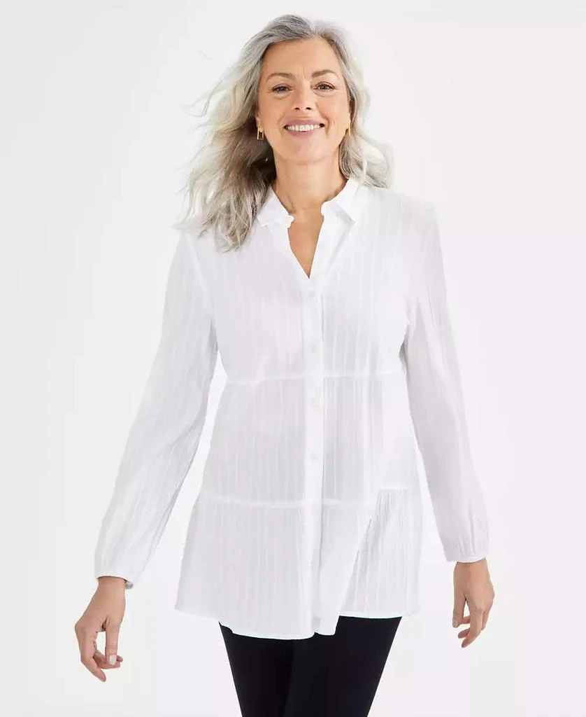 Style & Co Women's Textured-Stripe Button Shirt, Created for Macy's 1