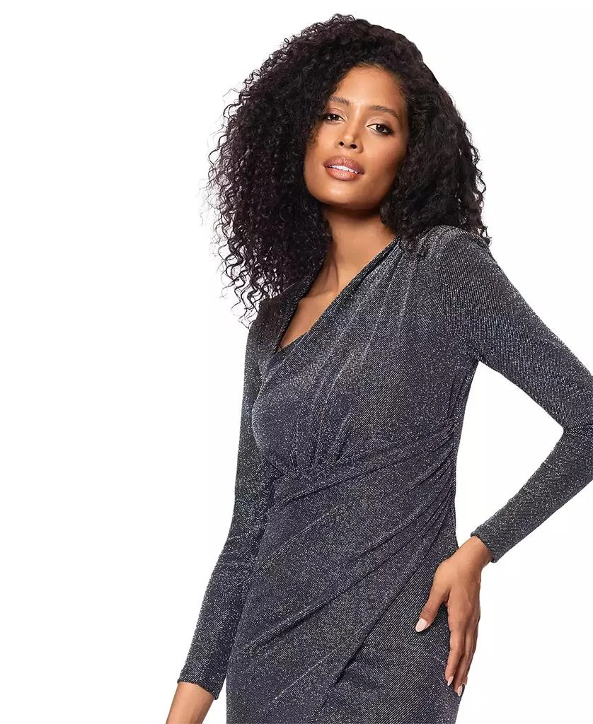 Betsy & Adam Women's Metallic Asymmetric Long-Sleeve Gown 3