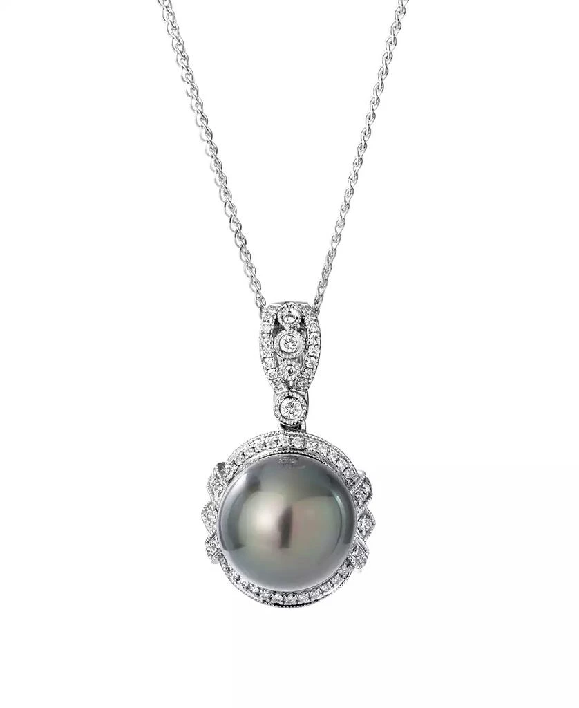 Macy
s Tahitian Cultivated Pearl (11mm) and Diamond (1/4 ct. t.w.) Pendant Necklace in 14k White Gold