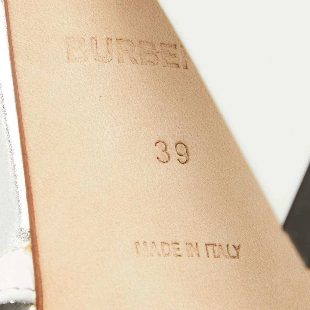 Burberry Burberry Grey/White Leather Block Heel Ankle Strap Sandals Size 39 8