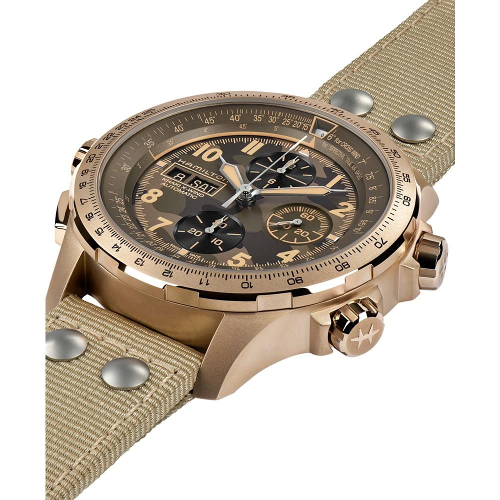 Hamilton Men's Swiss Automatic Chronograph Khaki Aviation X-Wind Beige Textile Strap Watch 45mm