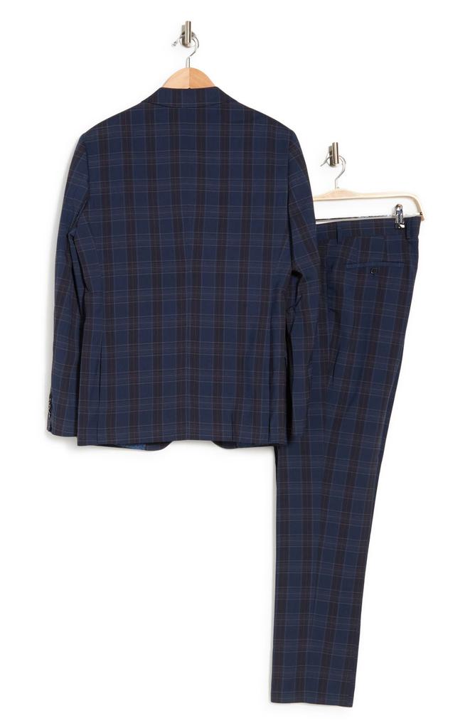 SAVILE ROW CO Navy Multi Plaid Peak Lapel Suit