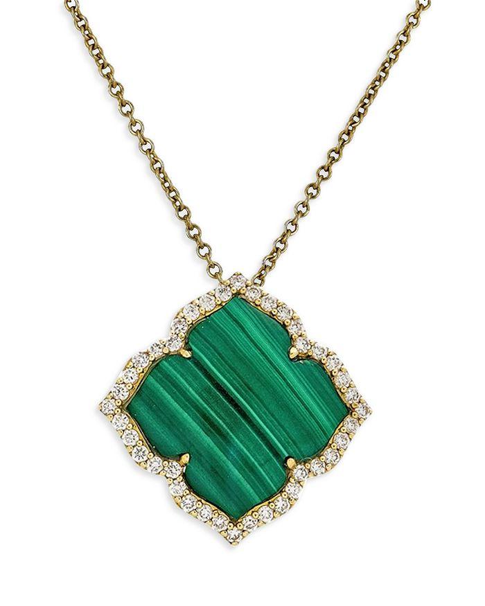 Piranesi 18K Yellow Gold Capri Malachite & Diamond Flower Necklace; 18"