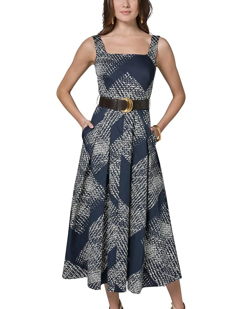Donna Karan Printed Square Neck Belted Midi Dress 6