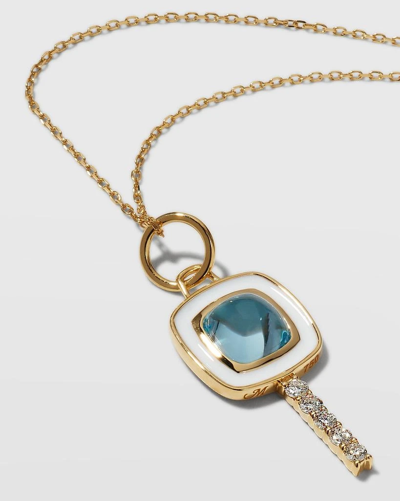 Monica Rich Kosann 18K Yellow Gold Mini Cushion Key Necklace with White Enamel, Blue Topaz, and Diamonds 3