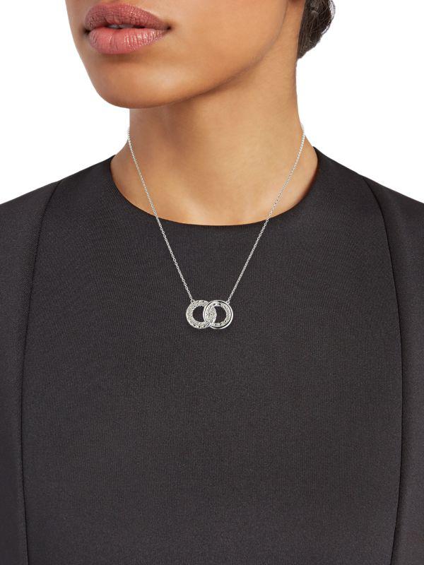 Judith Ripka Aura Collection Rhodium Plated Silver & White Topaz Interlocking Pendant Necklace