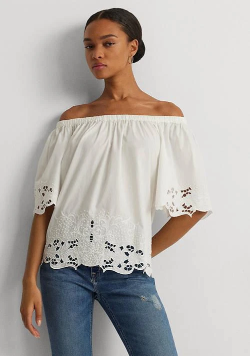 Ralph Lauren Ralph Lauren Eyelet Cotton Off The Shoulder Blouse 1