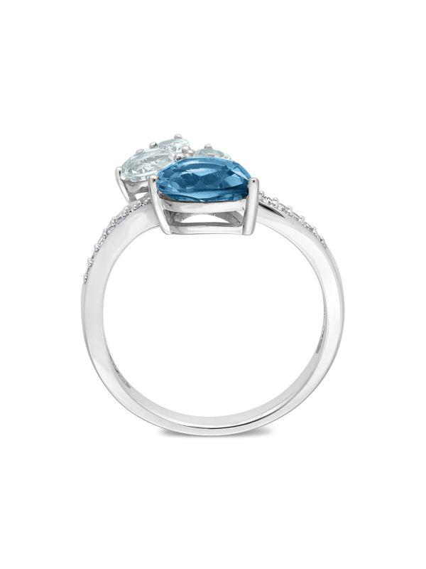 Sonatina 14K White Gold, London Blue Topaz, Aquamarine 
Diamond Toi Et Moi Ring