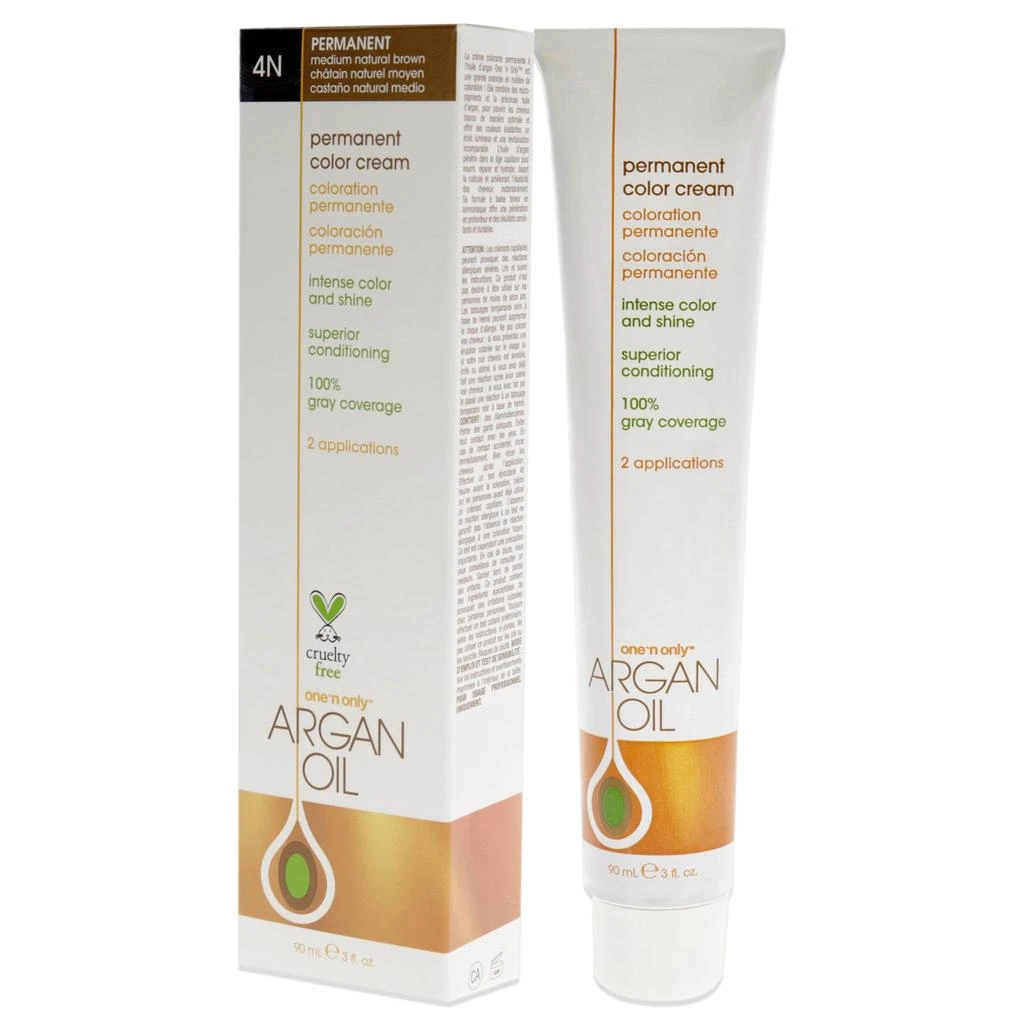One n Only Argan Oil Permanent Color Cream - 4N Medium Natural Brown by  for Unisex - 3 oz Hair Color 3