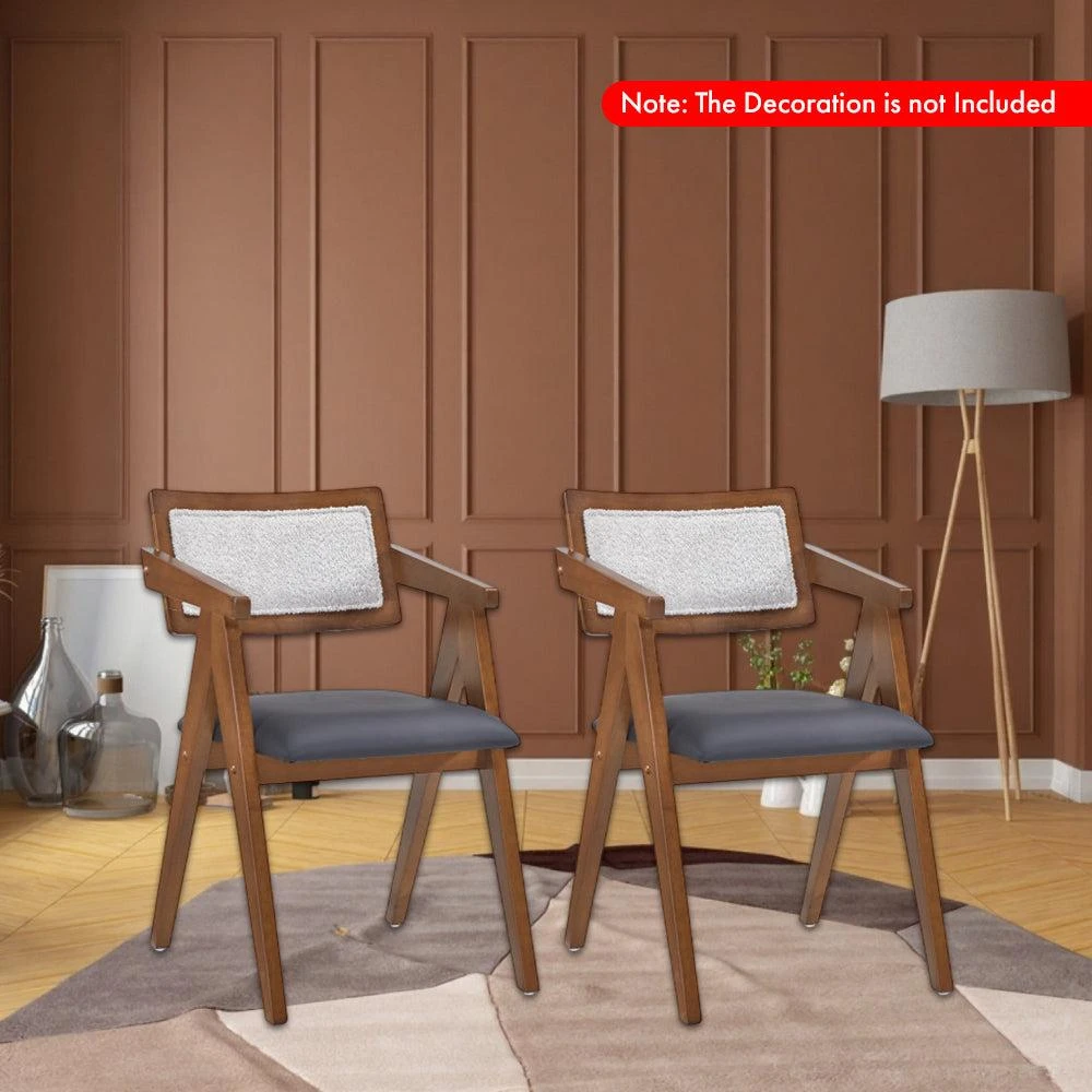 Hivvago Set of 2 Mid-Century Wood Frame Accent Chairs with Faux Leather Cushions 2