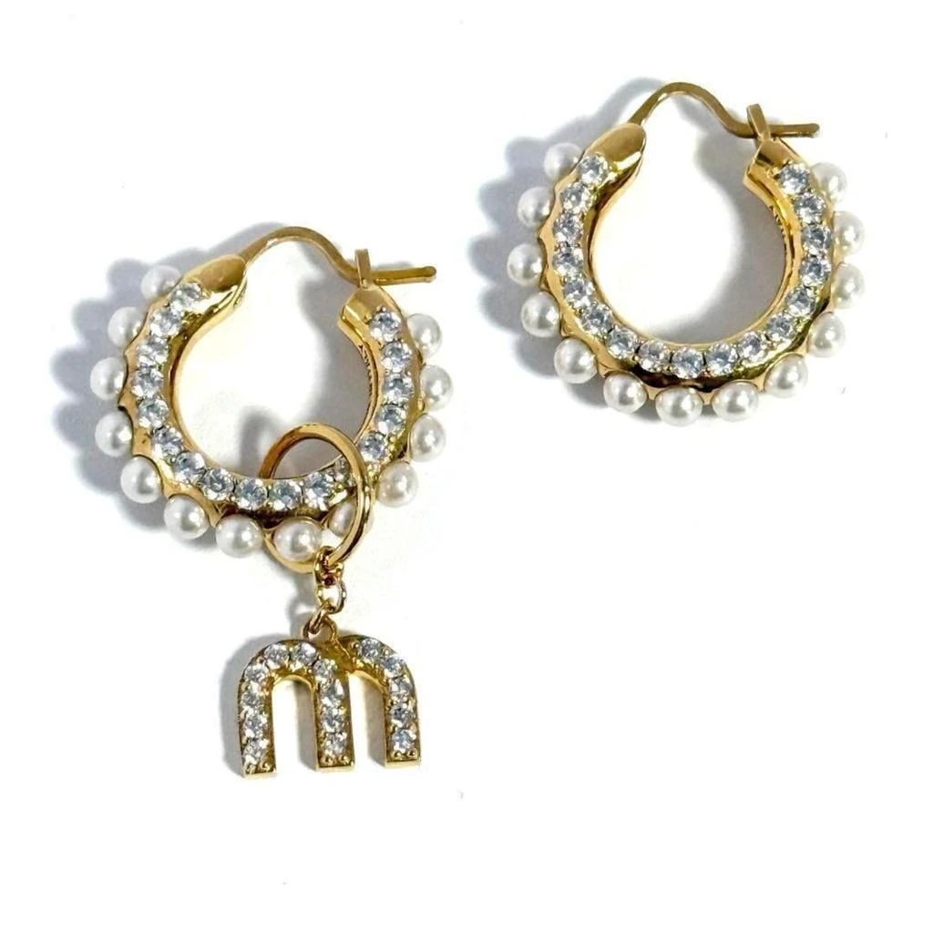 Miu Miu Artificial ivory Metal Rhinestone Drop Earrings (Pre-Owned)