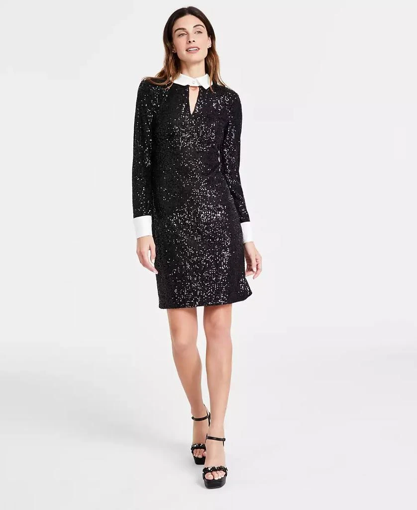 Karl Lagerfeld Paris Women's Collared Sequin French Cuff Dress 1