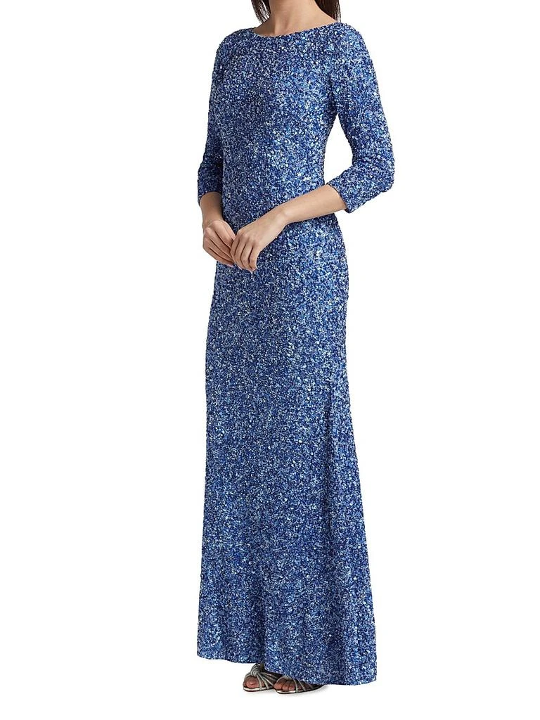Theia Three-Quarter Sleeve Sequin Sheath Gown 4