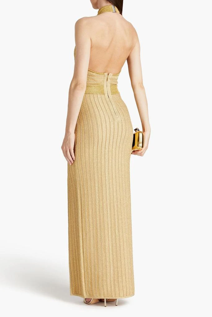 Herve Leger Metallic stretch-knit halterneck gown 3