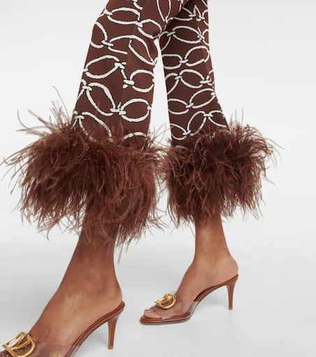 Valentino Feather-trimmed printed pants 5