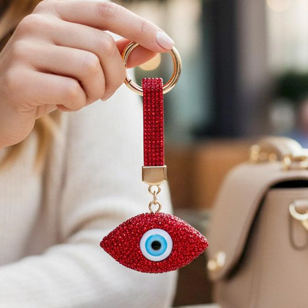 FASHNZFAB Bling Studded Evil Eye Bag Charm Keychain