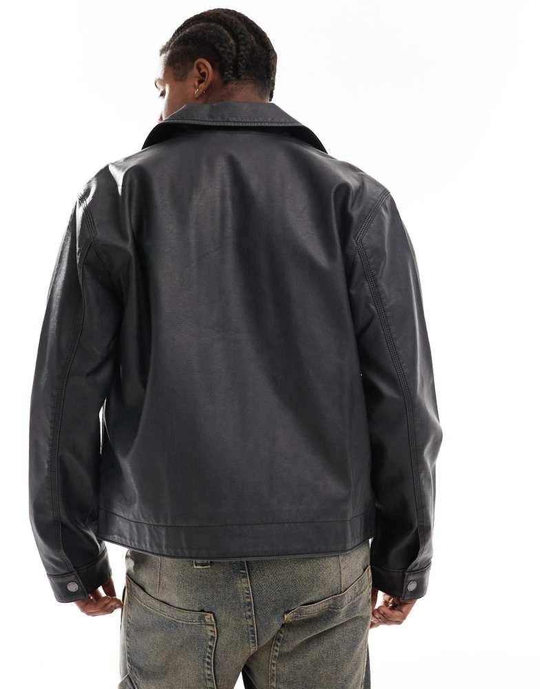 HOLLISTER Hollister boxy fit vintage faux leather biker jacket in black 4