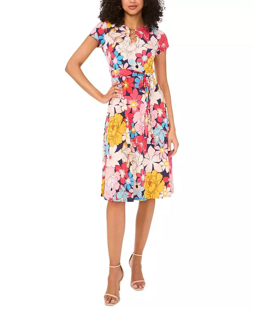 MSK Petite Printed O-Ring-Trim Short-Sleeve Dress 1