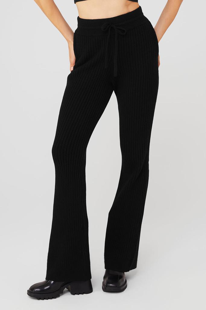 Alo Yoga Cashmere Ribbed High-Waist Winter Dream Flare Pant - Black