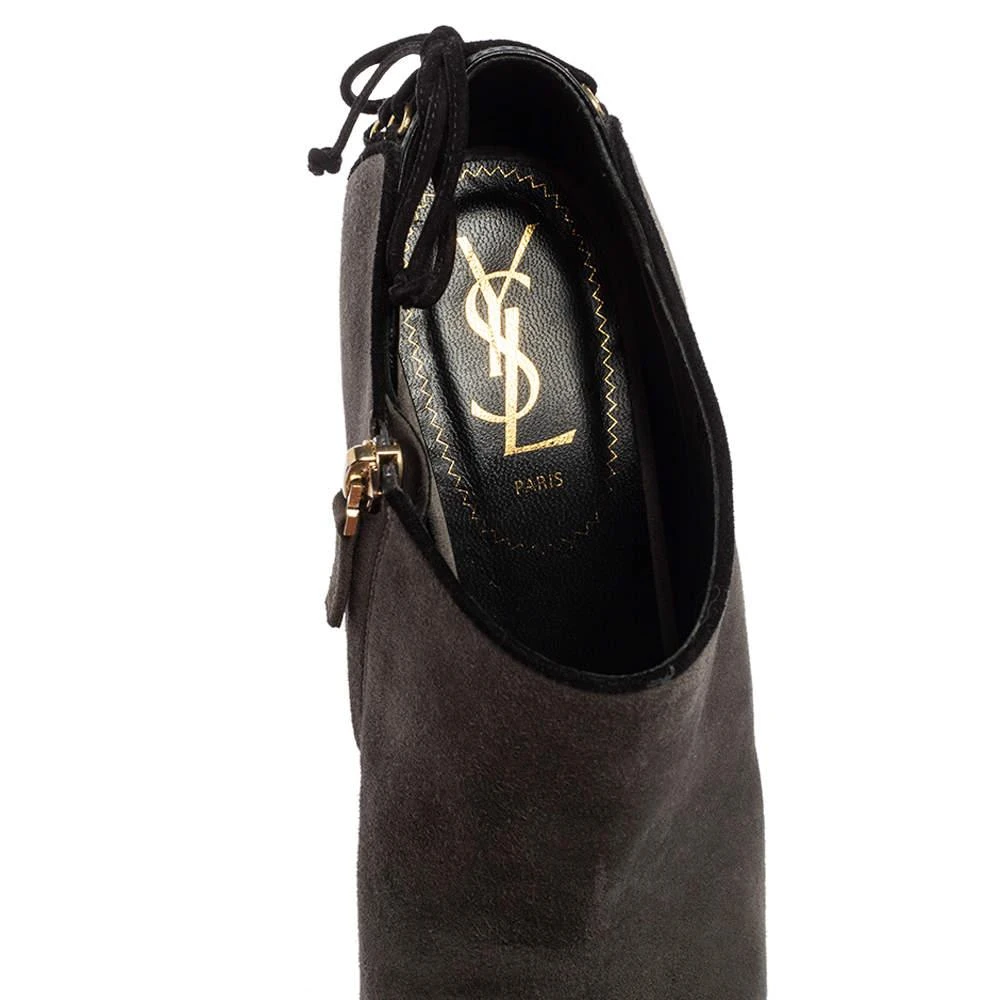 Yves Saint Laurent Saint Laurent Grey Suede  Wedge Peep Toe Booties Size 38 7