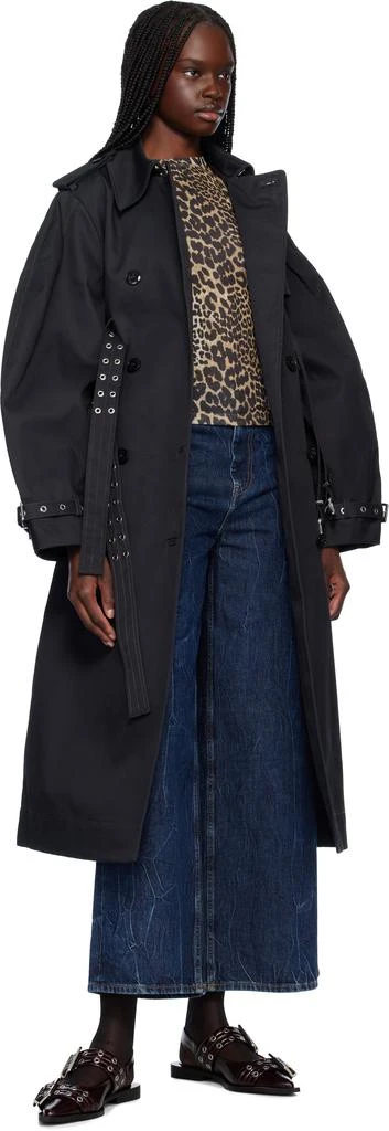 Ganni Black Bonded Cotton Trench Coat 4