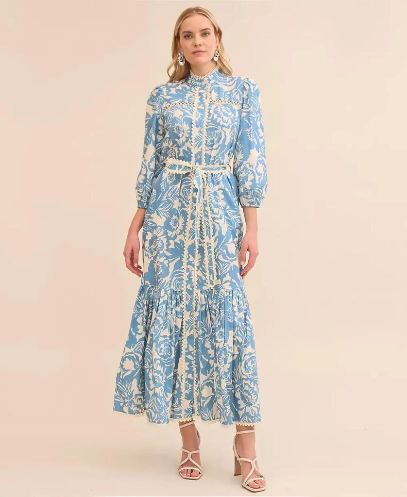 Avec Les Filles Women's Cotton Belted Puffed-Shoulder Dress 1