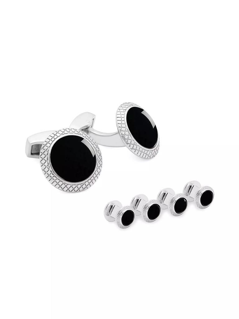 Tateossian Bullseye 6-Piece Onyx & Rhodium Stud & Cufflink Set
