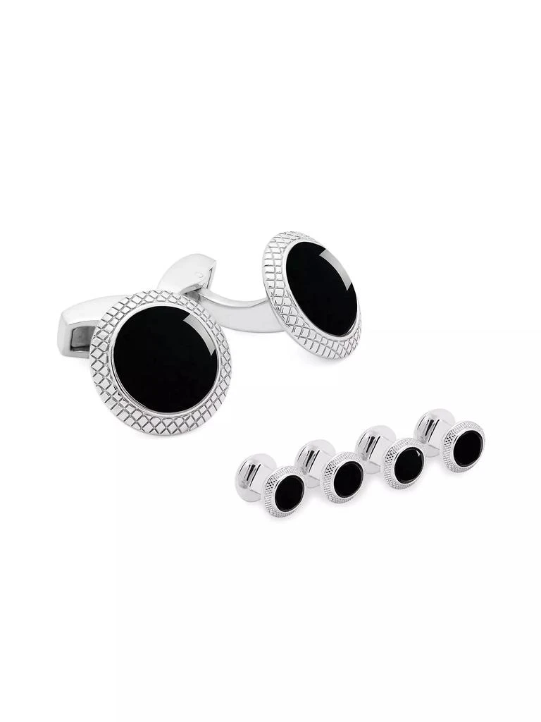 Tateossian Bullseye 6-Piece Onyx & Rhodium Stud & Cufflink Set 1