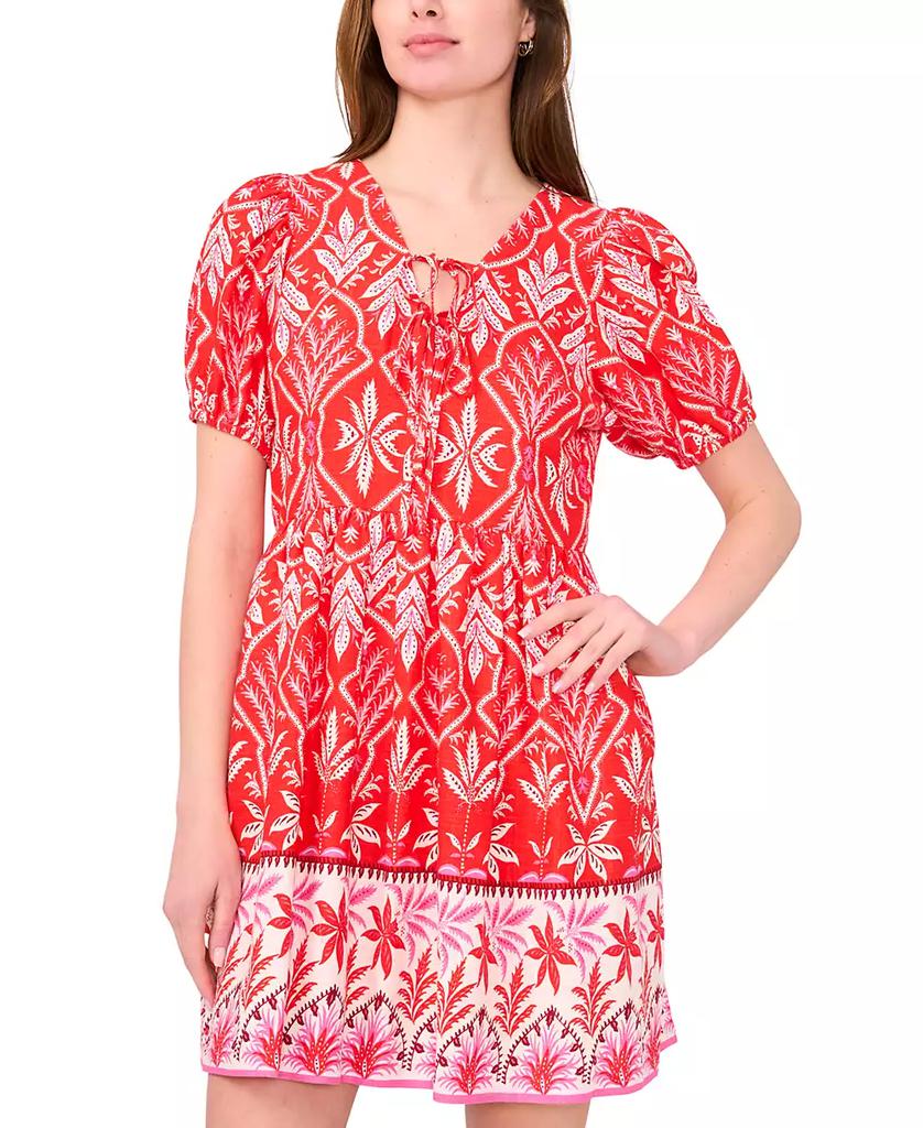MSK Petite Placed Print Puff-Sleeve Swing Dress
