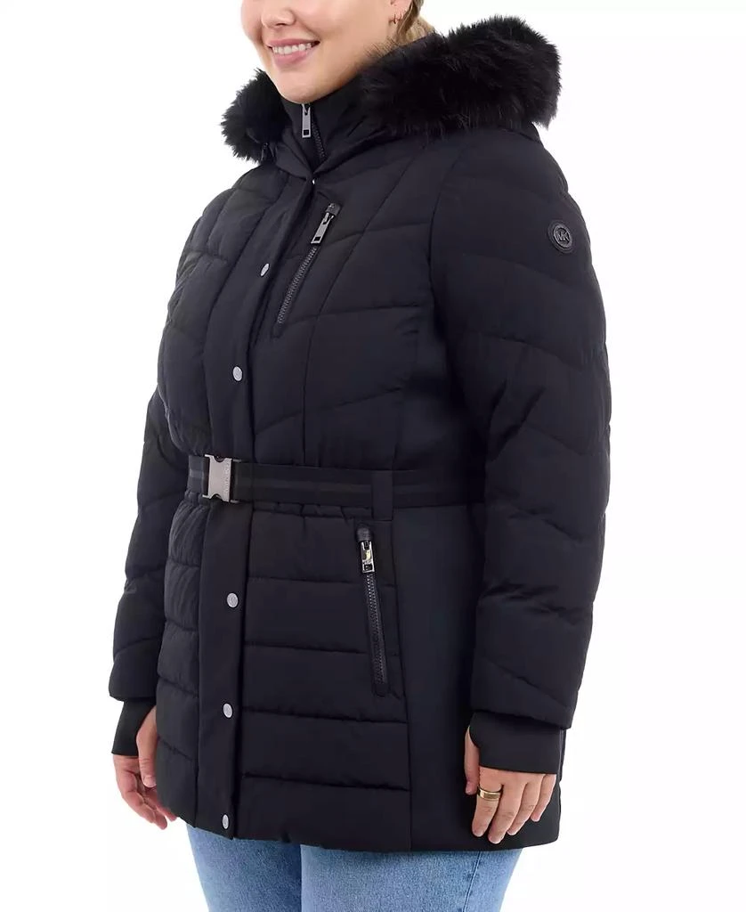 Michael Kors Plus Size Belted Faux-Fur-Trim Hooded Puffer Coat 3