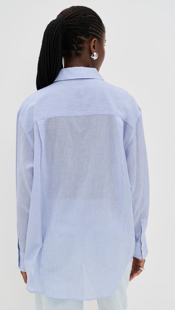 ANINE BING Blue and White Mini Stripe Plaza Shirt