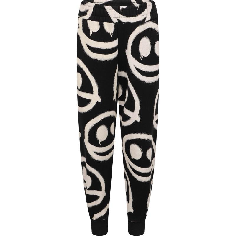 Little Man Happy Happy sad print organic sweatpants in black and white