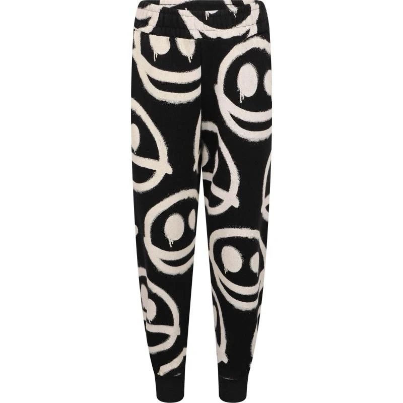 Little Man Happy Happy sad print organic sweatpants in black and white 1