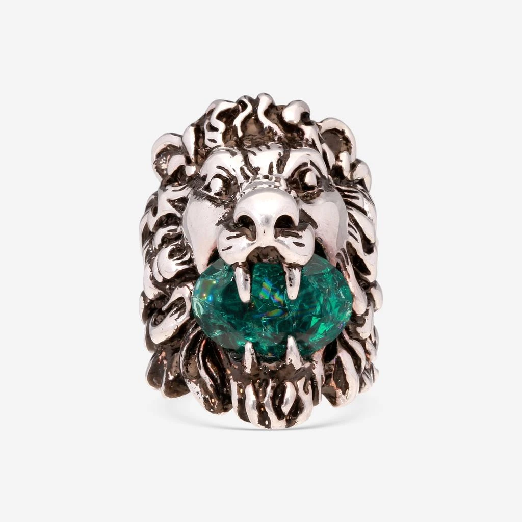 Gucci Gucci Metal Green Crystal Lion Head Ring Sz. 6.25 YBC402763006 1