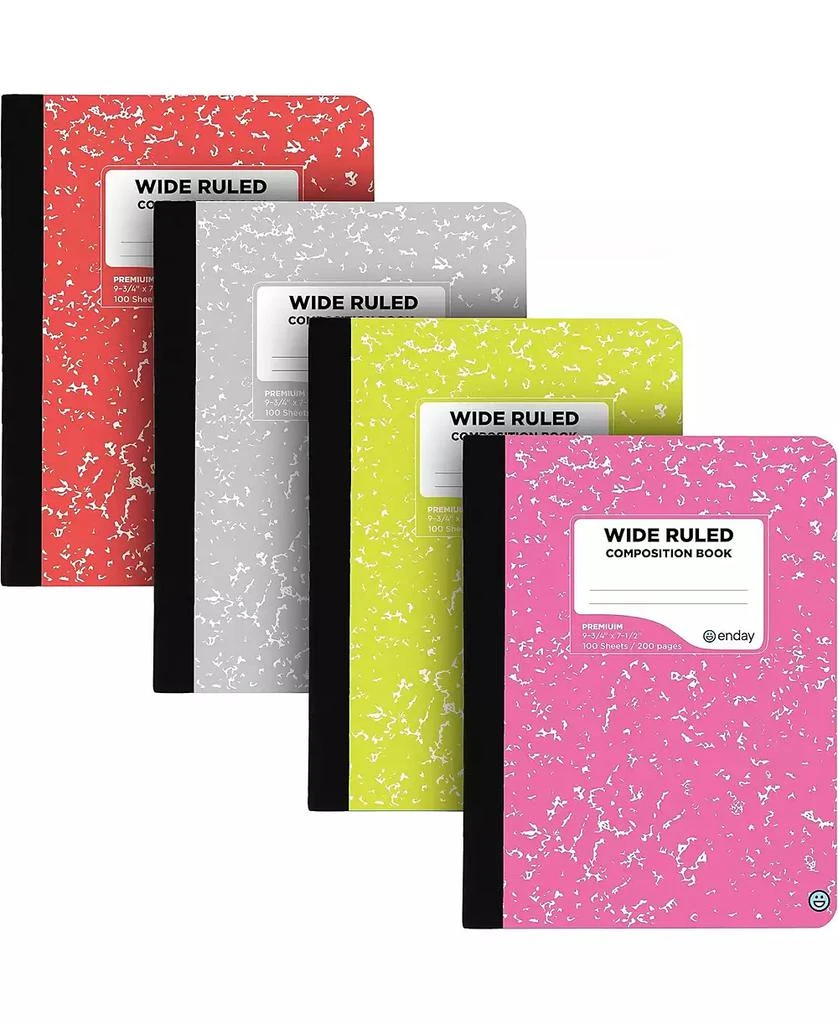 Enday Composition Notebooks Wide Ruled Paper, Colored Marble Composition Notebook Covers, 100 Sheets (200 pages) Composition Books, Wide Ruled, Pink -Red -Grey -Green – by (Colored wide-ruled, 4 Pack)