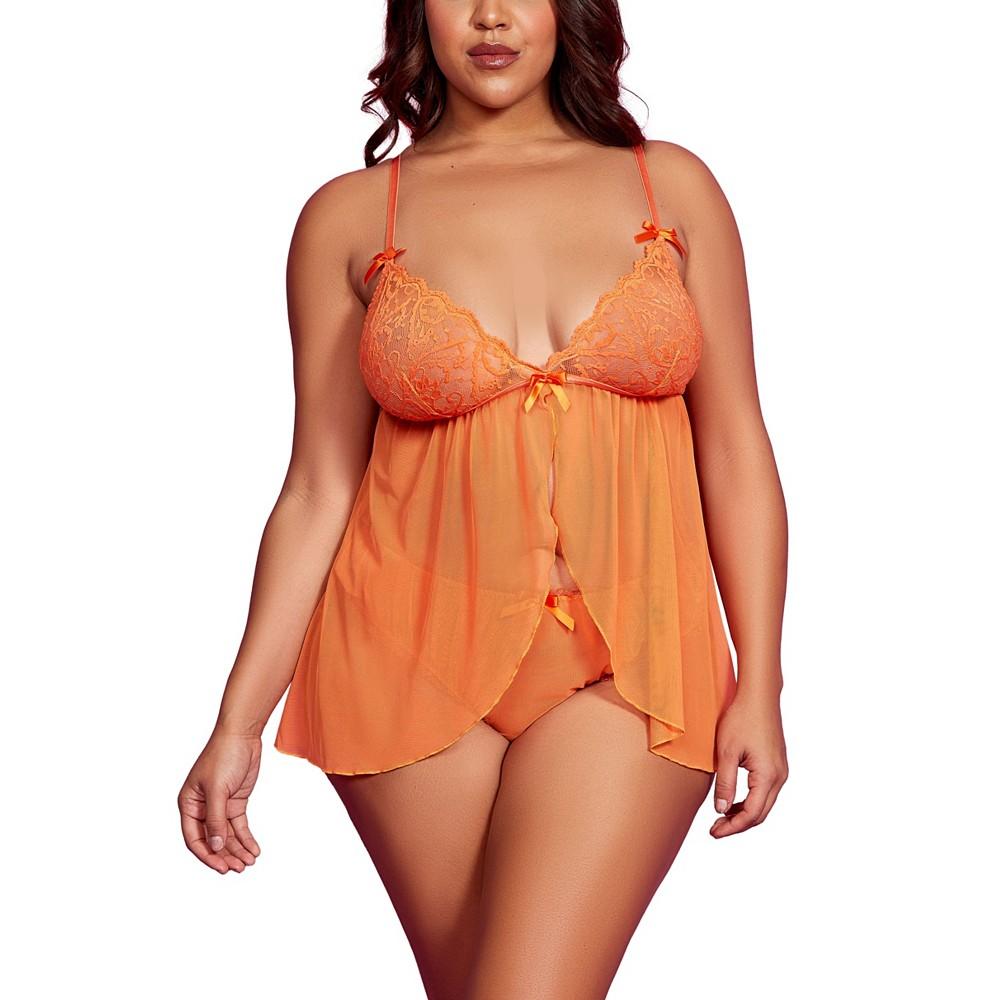 Hauty Plus Size Laced Flyaway Babydoll and Panty 2 Pc Lingerie Set