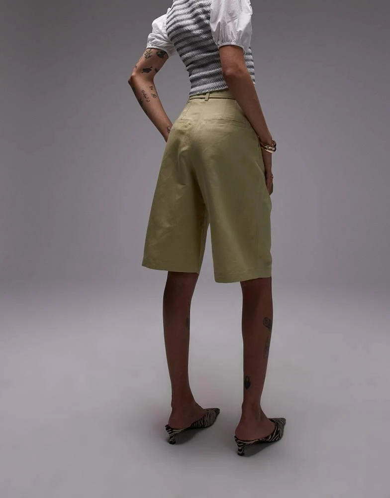 & Other Stories & Other Stories linen blend longline bermuda shorts with belt  in buttermilk yellow 5