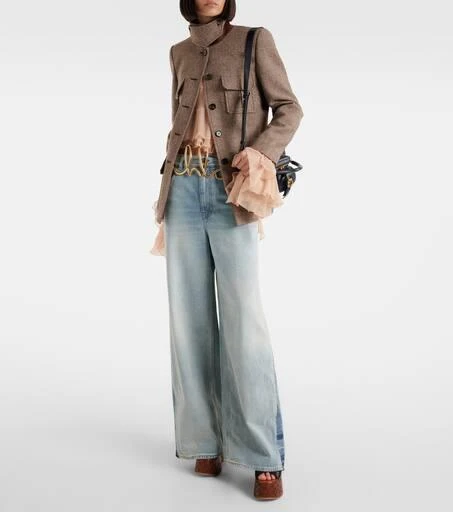Chloé Herringbone leather-trimmed wool jacket 2