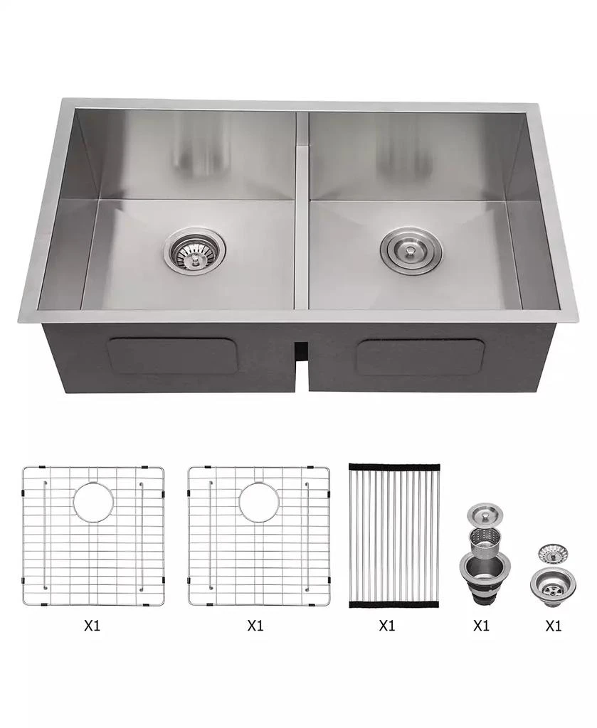 Flynama 33x19x10inch Double Bowl Undermount Kitchen Sink Stainless Steel 16 Gauge 50 50 Split 6