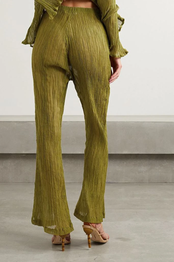 SAVANNAH MORROW Amalfi crinkled cotton and silk-blend flared pants 3