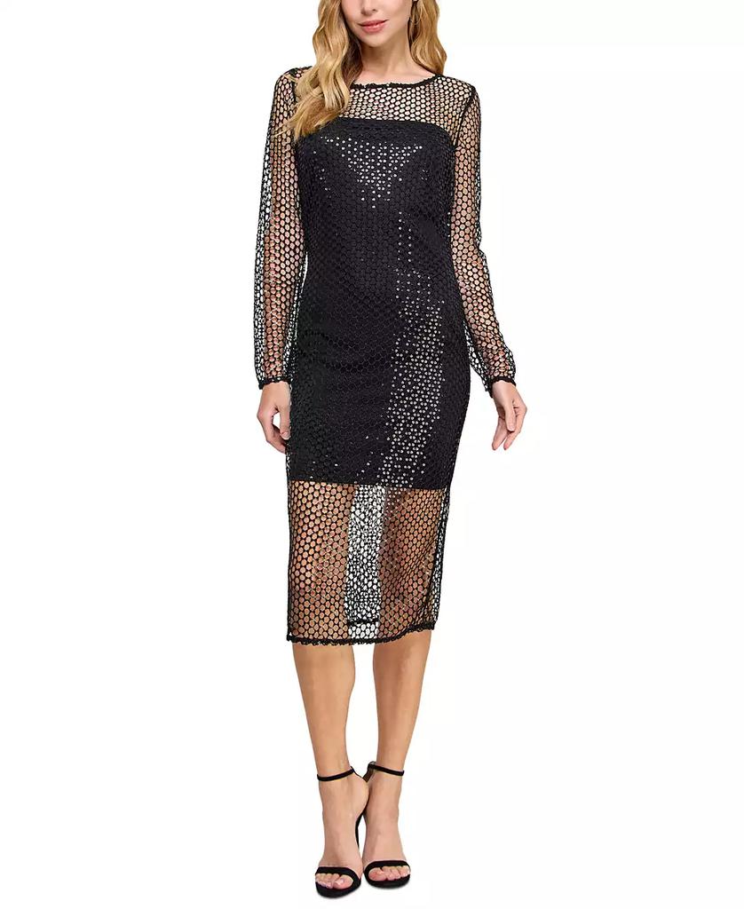 Morgan & Company Women's Sequined Crochet Midi Bodycon Dress