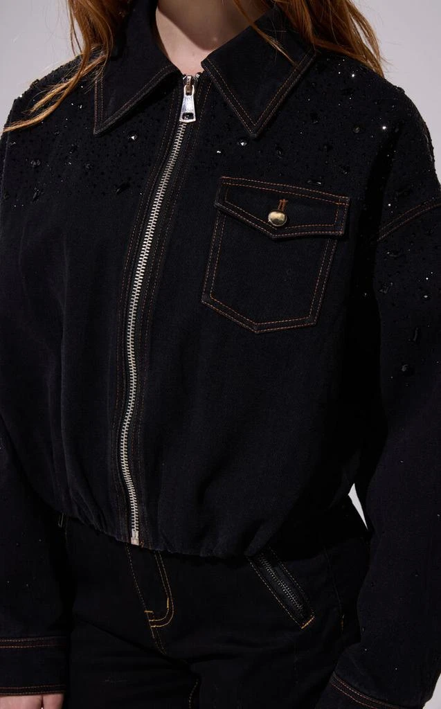 AZALEA WANG Safina Black Embellished Denim Jacket 5