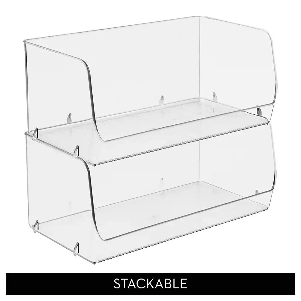 iDesign Wide Stackable Open-Front Storage Bins - Set of 3 - Clear - Made in USA 7