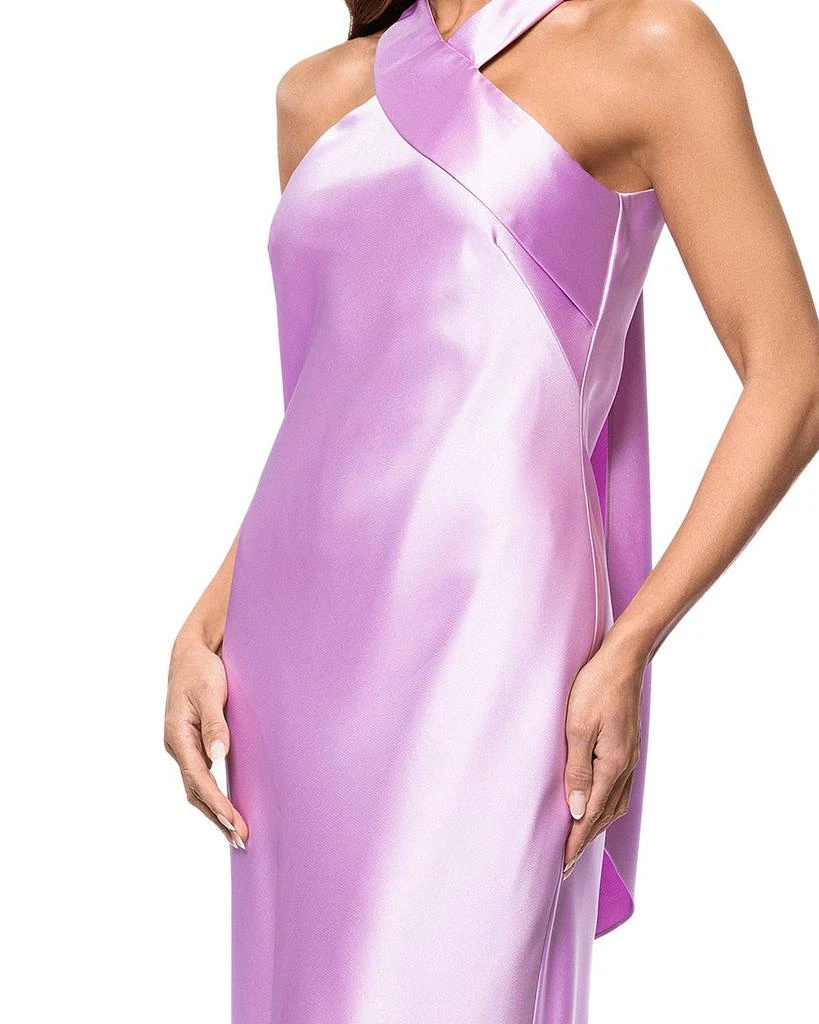 AQUA Long Satin Tie Neck Gown - Exclusive 5